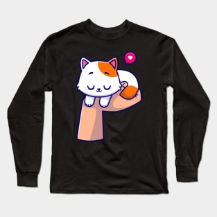 Cute Cat In Hand Cartoon Long Sleeve T-Shirt